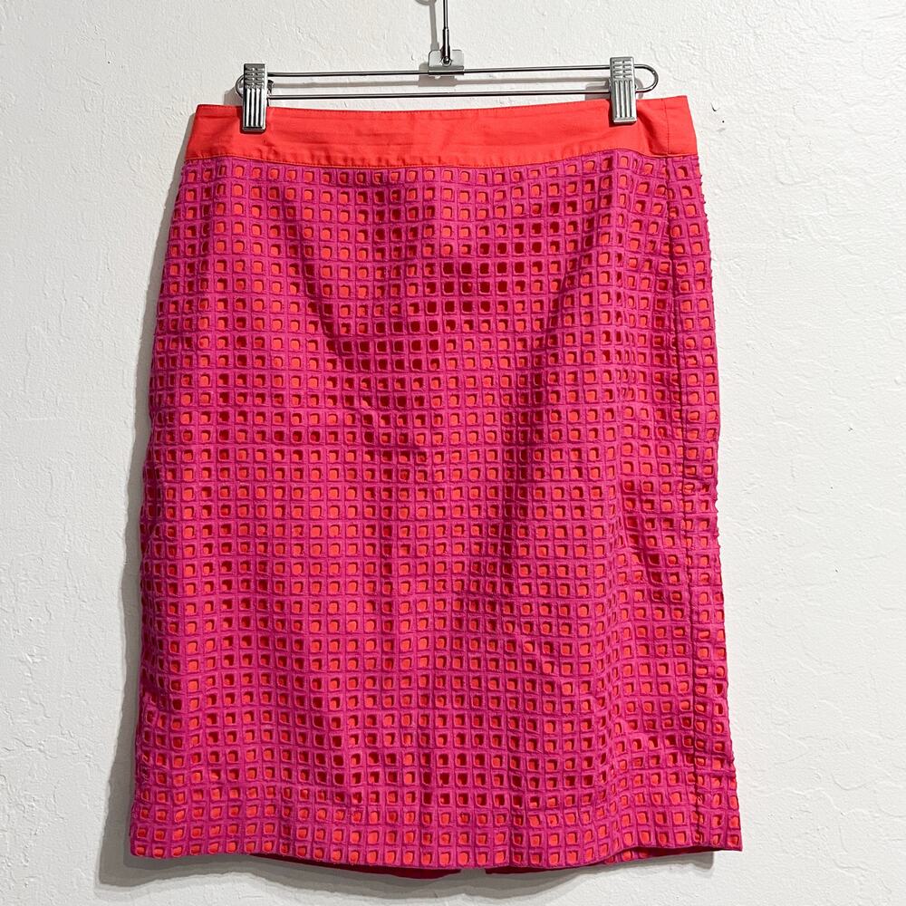 Talbots Skirt Womens 2 P Lattice Pencil Knee Skirt Magenta Orange Cotton Petite